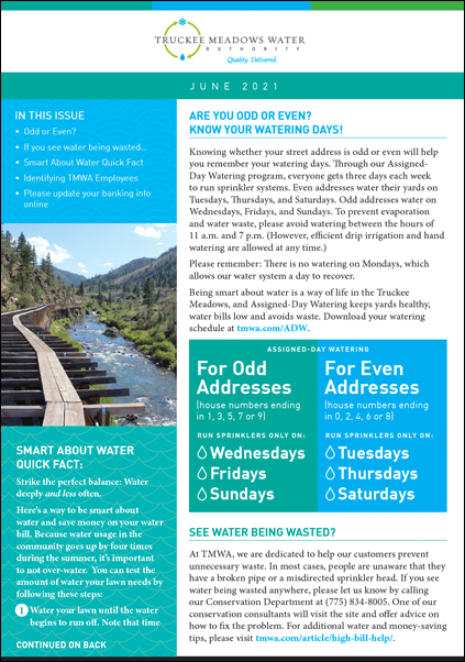 Quality Delivered Newsletter Truckee Meadows Water Authority