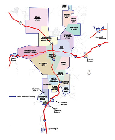 A map of TMWA's water systems.