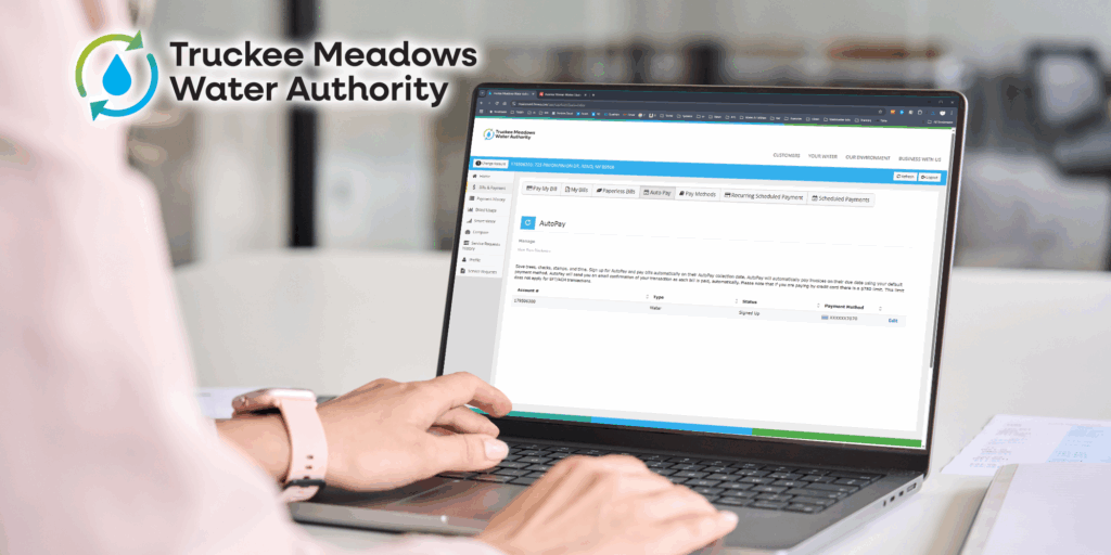 AutoPay image. Shows a person working at a laptop using TMWA's AutoPay feature.