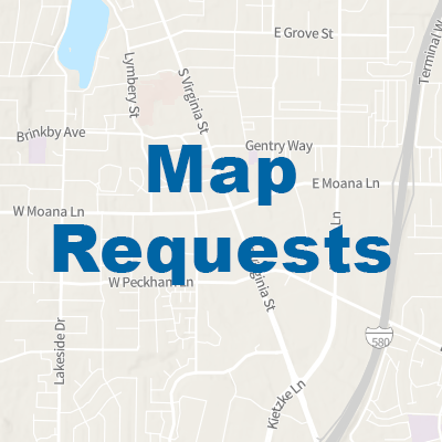Simple image of a city map to illustrate the Mapping Request tab on the TMWA website. The words Map Request are written in the middle of the image. 